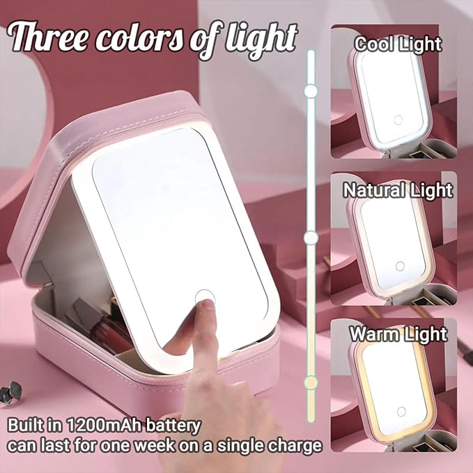 Wrappiness Girls & Women Lovely Makeup Box With LED Mirror - Personalized Jewelry Box Organizer Portable Ideal for Travel, Gift for Daughters Sisters Friends (Kind Smart Loved, Teen Girls)