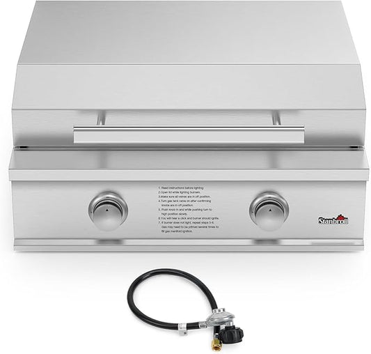 Stanbroil 28-Inch Premium Built-In Liquid Propane Griddle for Outdoor Kitchen Grill, Durable Stainless Steel 2-Burner Flat Top Grill with Lid for BBQ Island, 34,000 BTUs