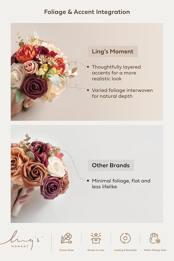 Ling's moment Terracotta Bridesmaid Bouquet, Burnt Orange Wedding Bouquets for Bridesmaids, 7 Inch Bridal Bouquets for Bridesmaids, Wedding Decor, Ceremony, Anniversary, Homecoming, etc.