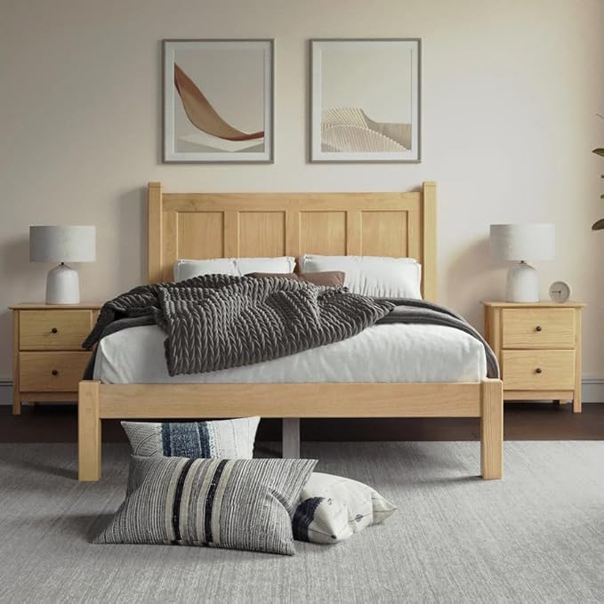 Grain Wood Furniture Shaker Solid Wood Panel Platform Bed, King Size, Natural