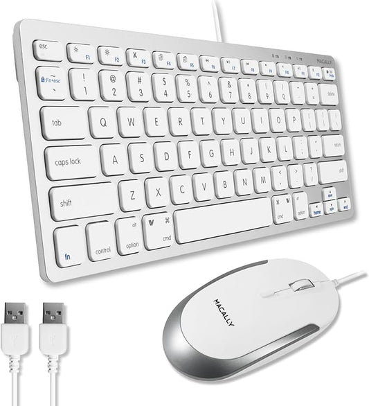 Macally USB Wired Keyboard and Mouse Combo for Mac and PC - Save Space with a Compact Small Apple Keyboard and Mouse for MacBook Pro/Air, iMac Mini/Pro
