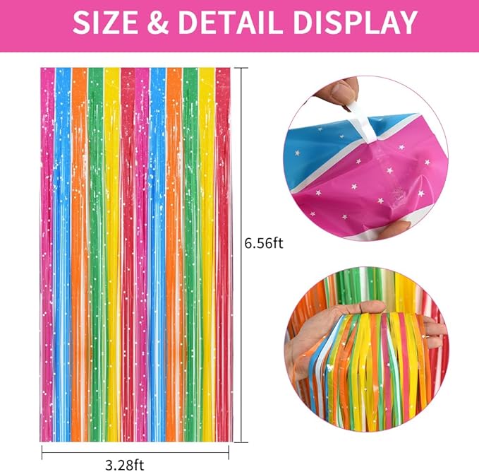TONIFUL 3Pcs Colorful Door Streamers,Photo Booth Backdrop Metallic Colorful Foil Fringe Curtains for Halloween Birthday,Christmas,New Year,Bachelorette,Grad Party Streamers Decor(9.9ft x 6.6ft)