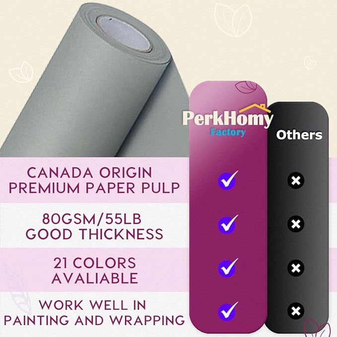 PerkHomy Light Grey Kraft Paper Roll 48" x 1,800" (150') for Gift Wrapping Bouquet Flower Art Painting Craft Writing Packaging Shipping 80GSM 55LB (Light Grey, 48" x 150')