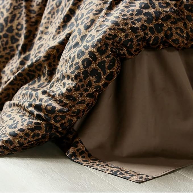 LifeTB Leopard Print Comforter Set Queen Size Animal Cheetah Printed Comforter Soft Fluffy Brown/Black Floral Bedding Comforter with 2 Pillowcases Farmhouse Leopard Pattern Queen Size Comforter Set