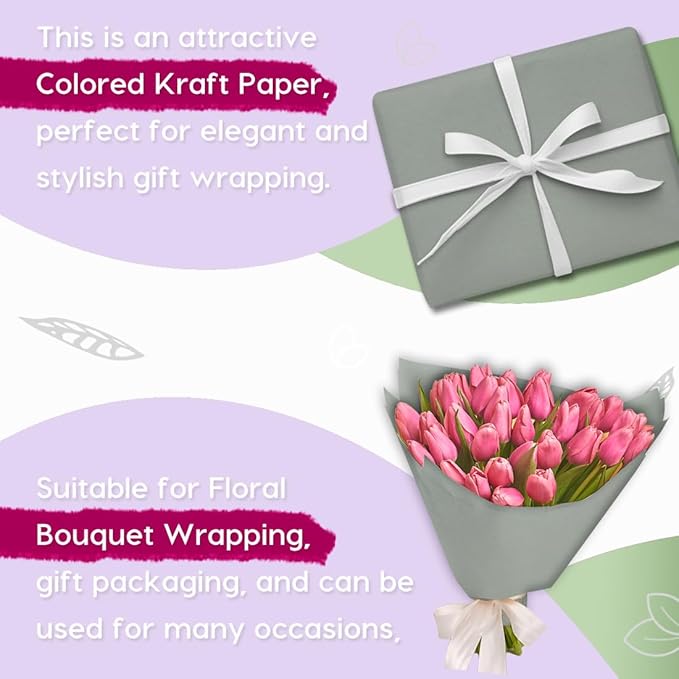 PerkHomy Light Grey Kraft Paper Roll 48" x 1,800" (150') for Gift Wrapping Bouquet Flower Art Painting Craft Writing Packaging Shipping 80GSM 55LB (Light Grey, 48" x 150')