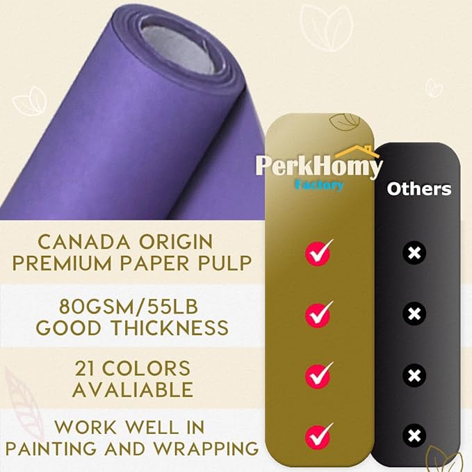 PerkHomy Purple Kraft Paper Roll 48" x 1,800" (150') for Gift Wrapping Bouquet Flower Art Painting Craft Writing Packaging Shipping 80GSM 55LB (Purple, 48" x 150')