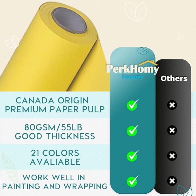 PerkHomy Lemon Yellow Kraft Paper Roll 48" x 1,800" (150') for Gift Wrapping Bouquet Flower Art Painting Craft Writing Packaging Shipping 80GSM 55LB (Lemon Yellow, 48" x 150')