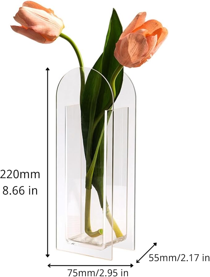 Acrylic Vase for Home Decor, Modern Arch Centerpiece Vase for Table Décor, Acrylic Flower Vase in Fresh Green, Minimalist Decorative Vase for Dining Room or Wedding Display (Green)