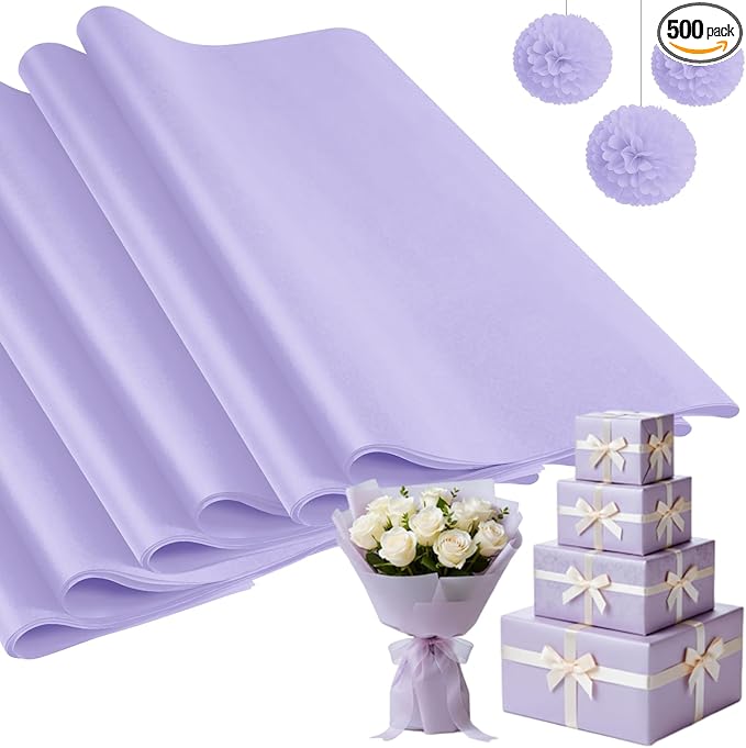 Qilery 500 Sheets Tissue Paper 15 x 20 Inch Acid Free Wrapping Gift Paper Crafts Bulk for Holiday, Birthday, Party Decor, Weddings, Baby Shower(15 x 20 Inch,Classic,Lavender)