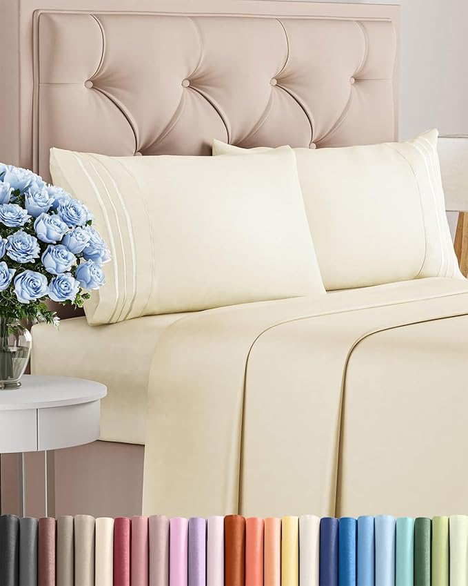 King Size 4 Piece Sheet Set - Comfy Breathable & Cooling Sheets - Hotel Luxury Bed Sheets for Women, Men, Kids & Teens - Deep Pockets, Easy-Fit, Wrinkle Free Sheets - Off White Oeko-Tex Bed Sheet Set