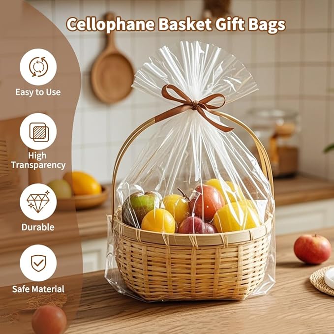 STPIYFZU 20PCS Large Cellophane Bags 30x40 Inch Christmas Clear Cellophane Wrap for Gift Baskets, 2.5 Mil Thick Clear Plastic Gift Bags for Christmas Birthday Baby Shower Wedding Raffles Party Favors