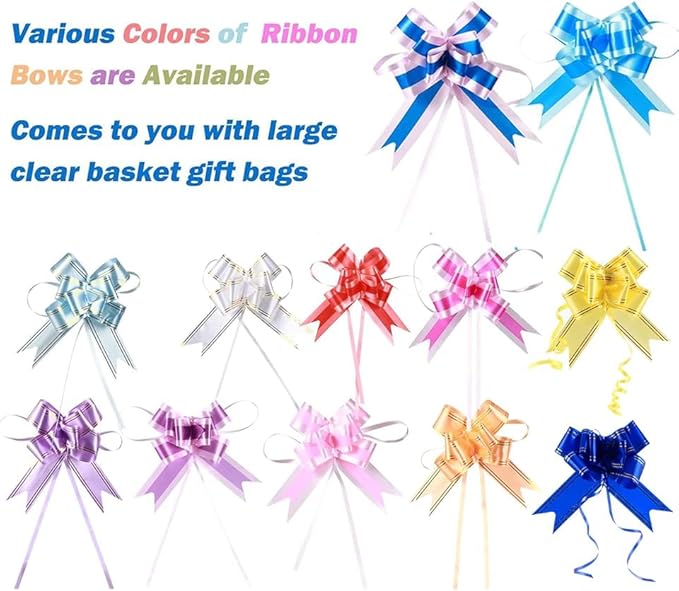 100 Packs 32 x 40 inhces Extra-large Gift Wrap Cellophane Bags for Basket Jumbo Clear Cellophane Wraps Clear Huge Cello Bags for Basket, Gift, Christmas Tree, Treat, Art and Craft, 100ct Red Ribbon Bows