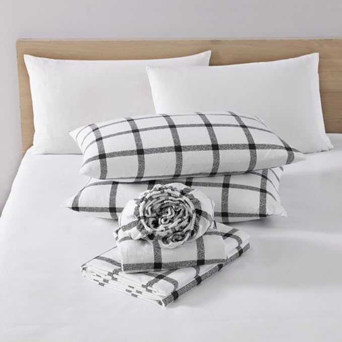 Eddie Bauer - Flannel Sheets Full Size, Anti-Pilling & Wrinkle Resistant Cotton, Touchably Soft for All-Season Comfort - Bed Sheets with Matching Pillowcases & Fitted Sheet (Bunkhouse Plaid Charcoal)