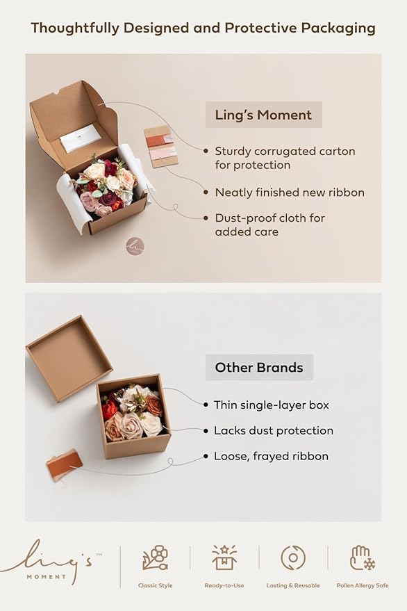 Ling's moment Marsala Red Bridesmaid Bouquet, Red Wedding Bouquets for Bridesmaids, 7 Inch Bridal Bouquets for Bridesmaids, Wedding, Ceremony, Anniversary, etc.