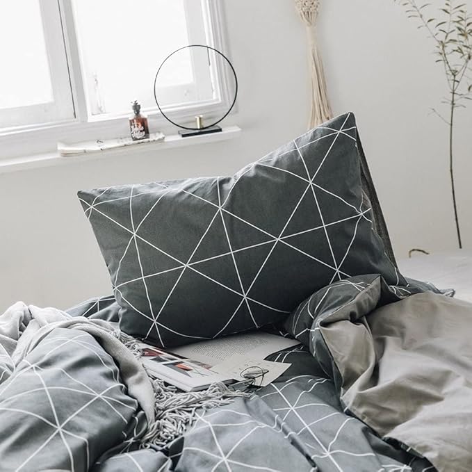 LifeTB Grey Plaid Comforter Set Full Size Geometric Plaid Bedding Comforter Set 3 Pieces Plaid Grid Comforter with 2 Pillowcases Fluffy Soft Checkered Pattern Comforter Set for All Season Full Size
