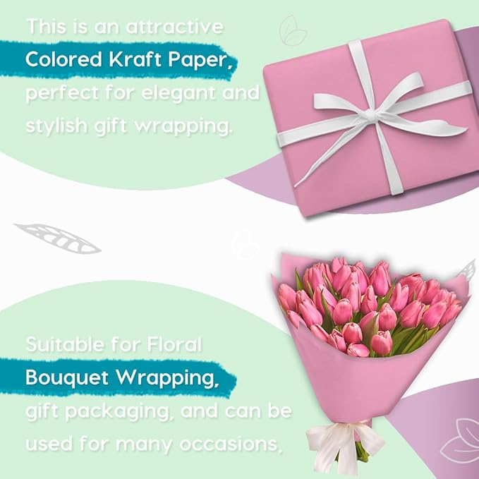 PerkHomy Light Pink Kraft Paper Roll 36" x 1,800" (150') for Gift Wrapping Bouquet Flower Art Painting Craft Writing Packaging Shipping 80GSM 55LB (Light Pink, 36" x 150')