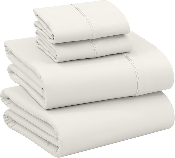 RUVANTI 100% Cotton Full Size Bed Sheets, 4 Pieces, Soft & Breathable Percale Weave Bedding, Deep Pocket 16", Hotel Standard, Crisp Cool Feel, Durable, Perfect Sheet Set Dyed, Ivory