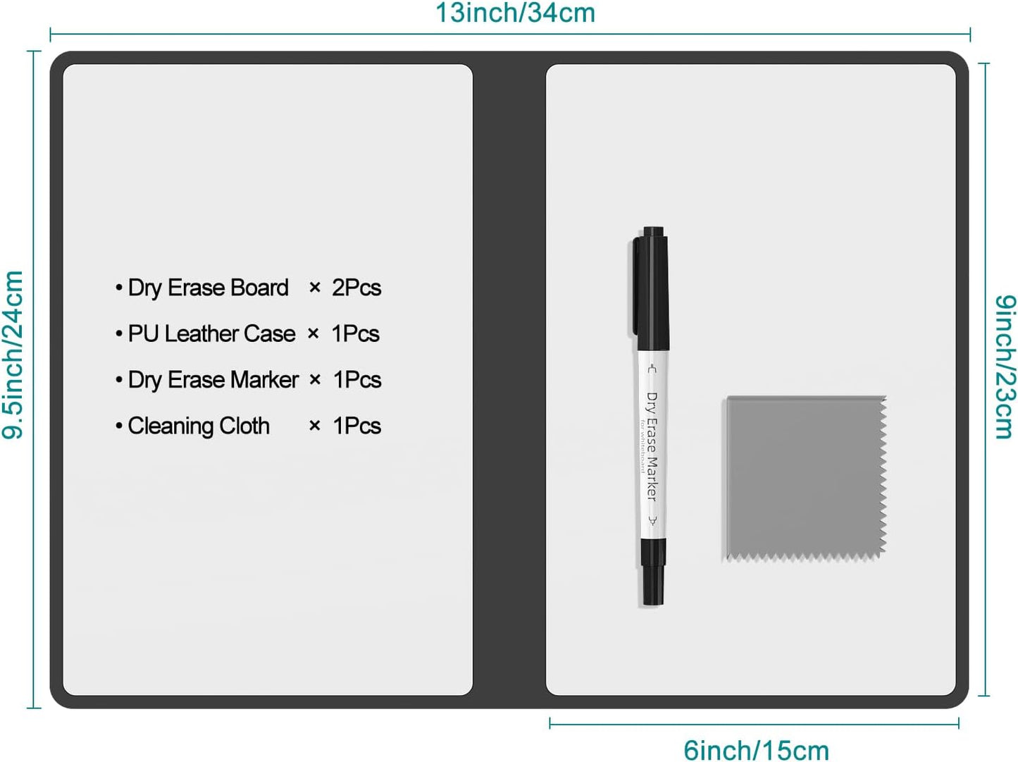 Skiennix Portable Dry Erase Board - Double-Sided Reusable Whiteboard Notebook 9.5"x6.6" with Marker & Cloth