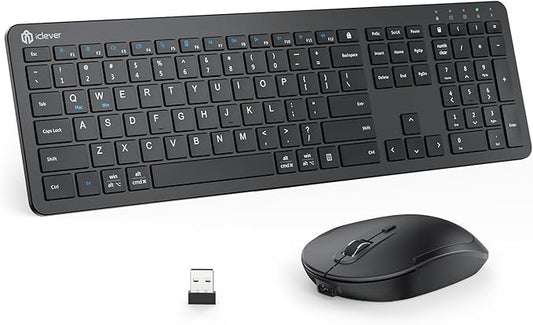 iClever GK08 Wireless Keyboard and Mouse - Ultra Slim Keyboard and Mouse Combo, Full Size Design with Number Pad, 2.4G Stable Connection Slim Keyboard and Mouse for Windows, Mac OS Computer (Black)