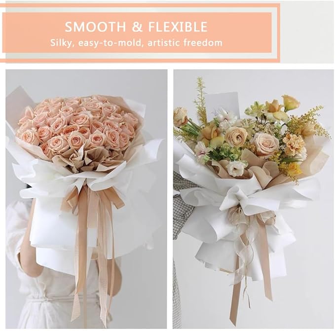 BBJ WRAPS 40 Sheets White Floral Paper, Waterproof Flower Wrapping Paper for Florist, Durable Bouquet Wrapping Paper for Floral Arrangements on Valentine's Day, Mother's Day, 22.8x22.8 Inch - (White)