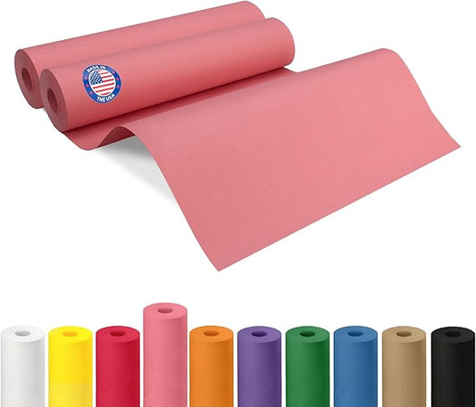 12" x 1200" (100 ft) Pink Kraft Paper Roll, Pack of 2 - USA-Made Quality Craft Paper for Gift Wrapping, Kids' Arts & Crafts, School Projects - 100% Recycled, 50 lb Natural Material by IDL Packaging