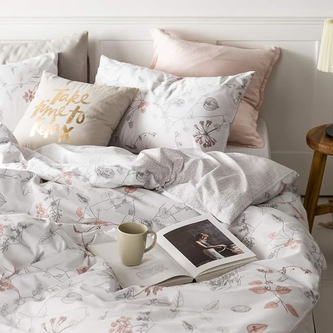 EAVD Botanical Floral Duvet Cover King Soft Cotton Reversible Pattern Chic Garden Floral Bedding Set with 2 Pillowcases Gorgeous Botanical Print Comforter Set with Zipper Closure