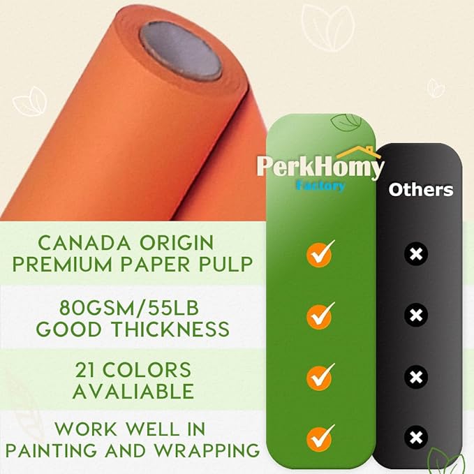 PerkHomy OrangeRed Kraft Paper Roll 36" x 1,800" (150') for Gift Wrapping Bouquet Flower Art Painting Craft Writing Packaging Shipping 80GSM 55LB (OrangeRed, 36" x 150')