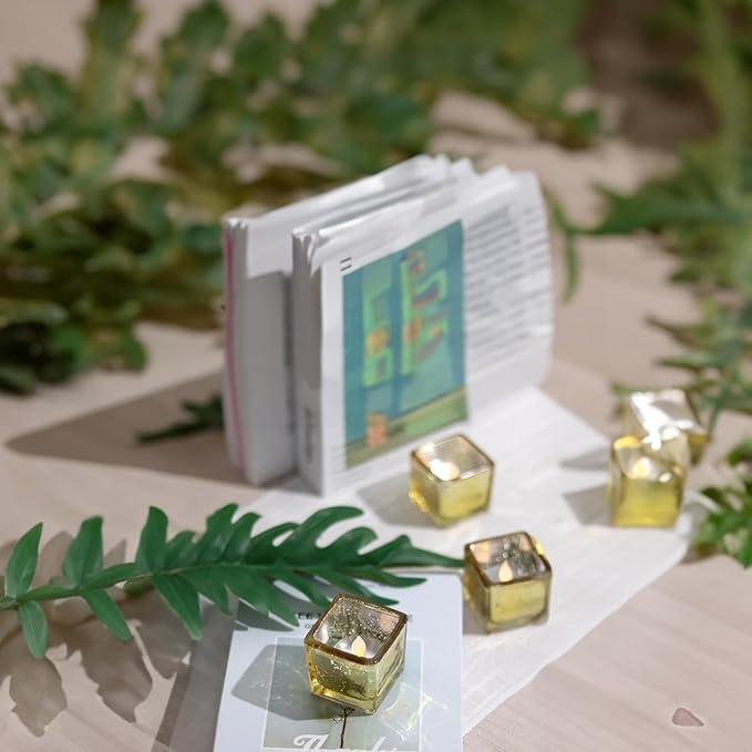 WGV 2 Inch Gold Speckle Square Cube Glass Votive Candle Holder, Small Tiny Mercury Tea Light 2x2”, 1 Pc