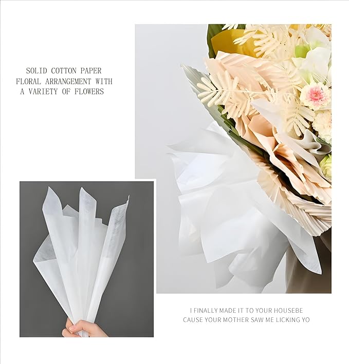 96 Sheets Tissue Flower Wrapping Paper Cotton Wrapping Flower Paper Withdrawable Lining Paper Non-woven Waterproof Floral Bouquet Wraps For Florist Packaging Arrangement (White)