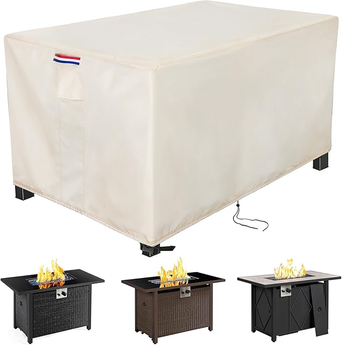 Youlvy Fire Pit Cover Rectangular 58 Inch - Waterproof Outdoor Fire Table Cover Rectangle Heavy Duty, 600D Patio Propane Gas Firepit Cover Rectangular Tear Weather Resistant - 58 x 36 x 27 Inch Beige