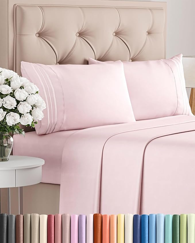 Cal King Size 4 Piece Sheet Set - Comfy Breathable & Cooling Bed Sheets Set - Hotel Luxury Bedding for Women, Men, Kids, Teens, Boys & Girls - Deep Pockets and Wrinkle Free - Oeko-Tex - Lavender Pink