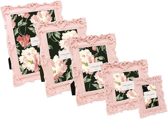 Laura Ashley 2x3 Pink Ornate Textured Hand-Crafted Resin Picture Frame with Easel, for Tabletop & Wall Display, Decorative Floral Design Home Décor, Photo Gallery, Art & More (2x3, Pink)