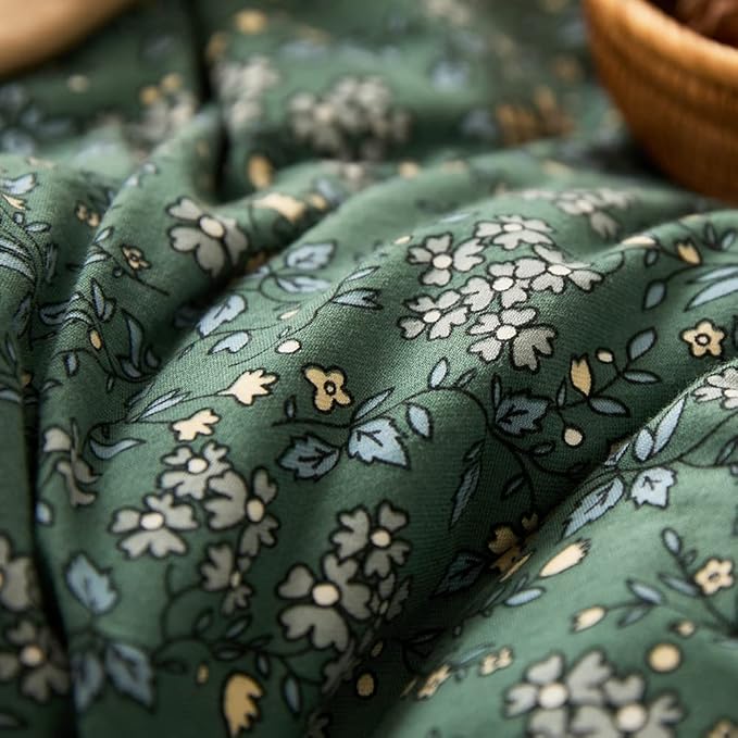 LifeTB Green Floral Duvet Cover Jersey Knit Cotton Duvet Cover King Size Vintage Flower Botanical Bedding Set Soft T Shirt Cotton Comforter Cover Chic Garden Style Bedding Cover with 2 Pillowcases