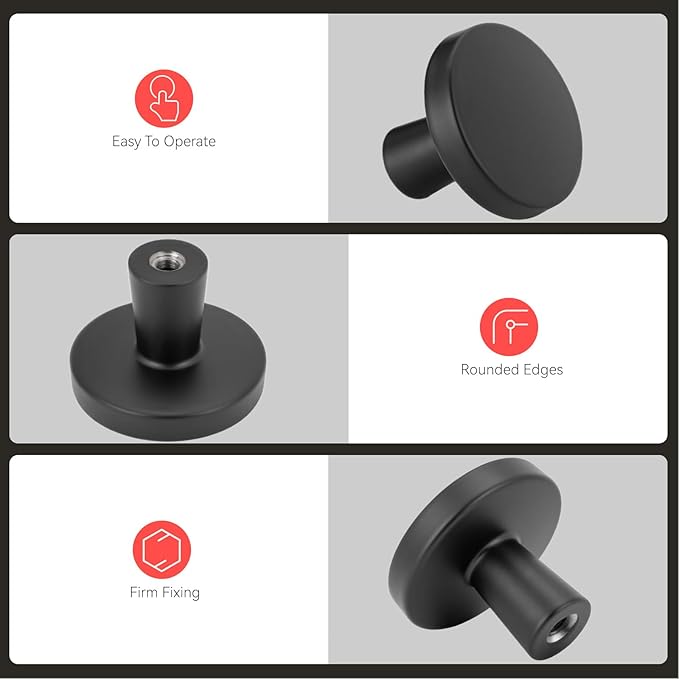 homdiy 10 Pack Black Cabinet Knobs Round Matte Kitchen Handles Zinc Alloy Metal Hardware for Dresser Drawer Desk Cupboard