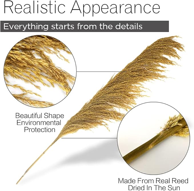 Pampas Grass Decor Tall,Long Pampas, Large Pompas Floral, Elegant Feather Flowers for Wedding Decorations, Living Room Decor (Natural Gold, 4pcs 43.3"(110cm))