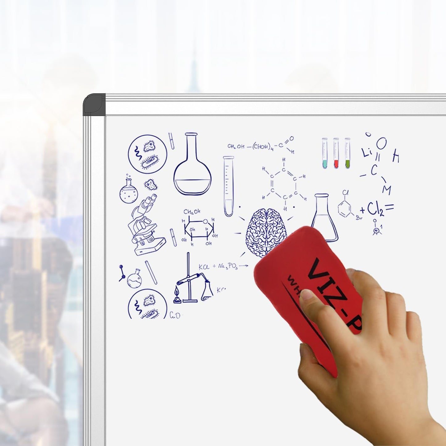 VIZ-PRO Magnetic Dry Erase Board - 36" X 24" with Silver Aluminum Frame & 3 Colored Erasers