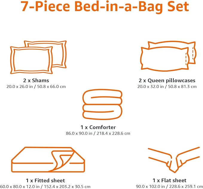 Amazon Basics Full/Queen Comforter Set with Sheets, 7-Piece Gray Calvin Stripe Bedding, Lightweight Microfiber Bed-in-a-Bag, Striped