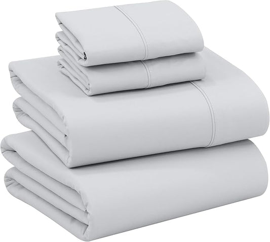 RUVANTI 100% Cotton Sheets Queen Size Set, 4 Pieces, Soft & Breathable Percale Weave Bedding, Deep Pocket 16", Hotel Standard, Crisp Cool Feeling, Durable, Perfect Dyed Bed Sheet, Quiet Gray
