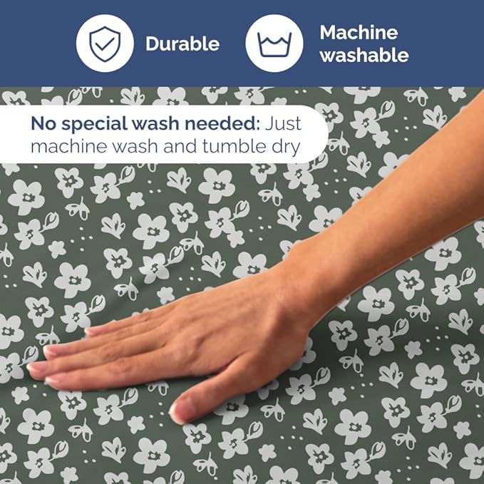 Floral Sheets - Green Floral Bed Sheet Set - 1 Flat, 1 Fitted & 2 Pillowcases w/ Deep Pockets - Comfy, Wrinkle & Fade Free - Boho Botanical Bedding - Ultra-Soft, Breathable & Cooling - Queen Size Set