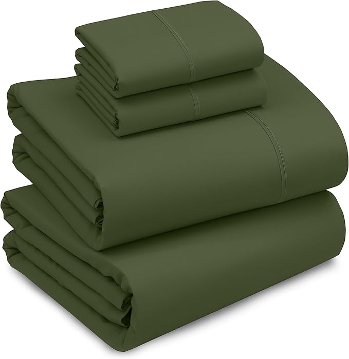 RUVANTI 100% Cotton King Size Sheets Set, 4 Pieces, Soft & Breathable Percale Weave Bedding, Deep Pocket 16", Hotel Standard, Crisp Cool Feel, Durable, Perfect Dyed Bed Sheet, Chive