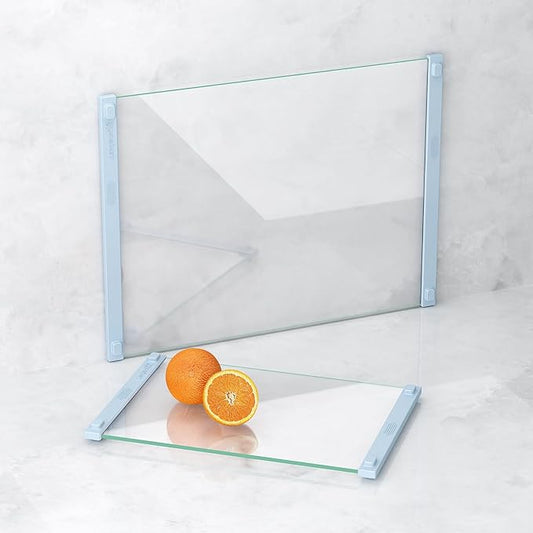 2PCS Glass Cutting Board with Silicone Grip, 80% Stronger Shatter Resistance and Slip Resistance,No Scratches/Microplastic-Free,Dishwasher Safe, Non Toxic Chopping Board for Kitchen (Blue)