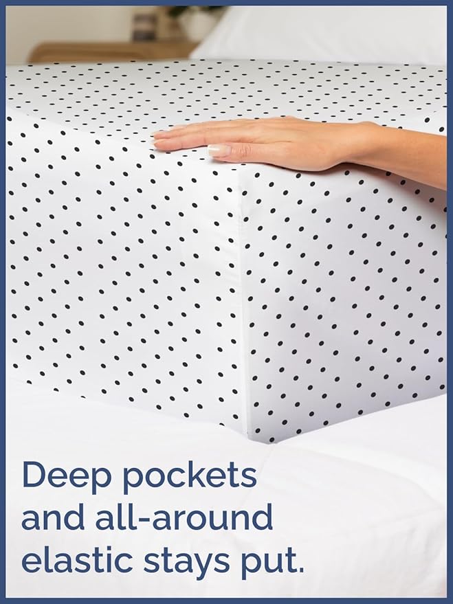 Kids Full Size Polka Dots Bed Sheets - 4 Piece Kids Black Dots Sheet Set - Spotty Patterned Bedding - Soft & Cozy - Breathable & Machine Washable - Easy-Care Bed Set for Boys, Girls, Teens & Toddlers
