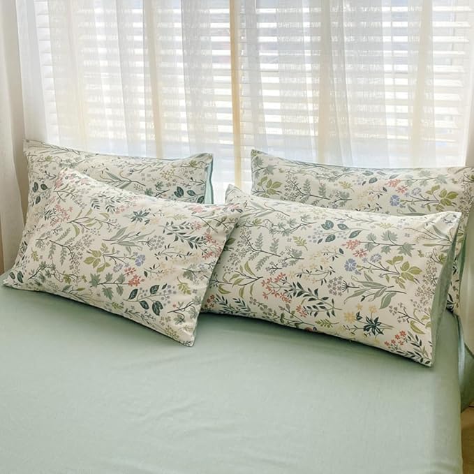VM VOUGEMARKET Twin XL Comforter Set 3 Pieces Green White Flower Botanical Comforter with 2 Pillowcases Microfiber Cottagecore Bedding Set Twin
