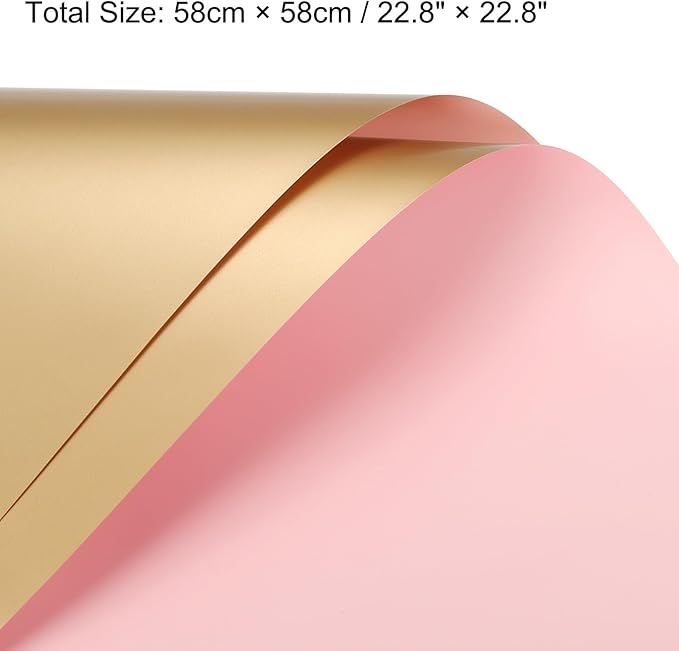 MECCANIXITY 10 Pcs Double Sided Color Flower Wrapping Paper Light Pink+Gold 22.8"x22.8" Waterproof for Florist Bouquet Supplies, DIY Crafts, Gift Box Packaging
