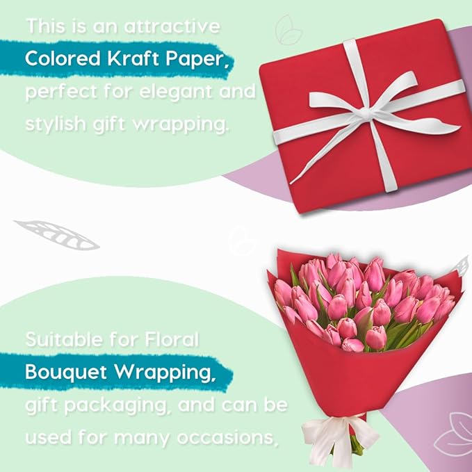 PerkHomy Red Kraft Paper Roll 36" x 3,600" (300') for Gift Wrapping Bouquet Flower Art Painting Craft Writing Packaging Shipping 80GSM 55LB (Red, 36" x 300')