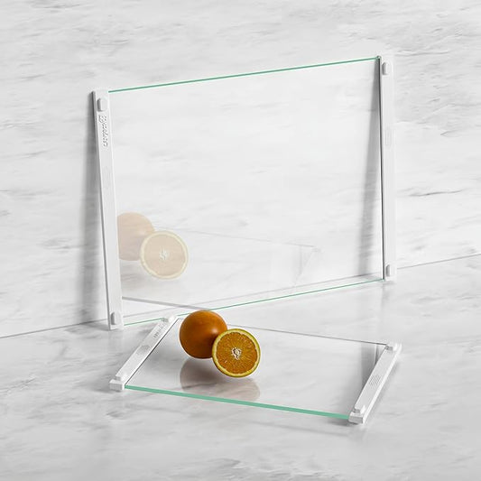 2PCS Glass Cutting Board with Silicone Grip, 80% Stronger Shatter Resistance and Slip Resistance,No Scratches/Microplastic-Free,Dishwasher Safe, Non Toxic Chopping Board for Kitchen (White)