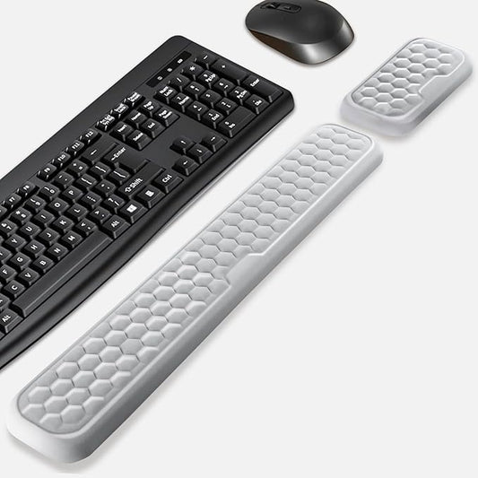 Wrist Rest for Keyboard and Mouse, Upgrade Enlarge Mouse Pad Wrist Rest, Ergonomic Memory Foam, Non-Slip Base for Computer Gaming & Office Work, 2 Piece Set, Grey (17.32x3.15+5.9x3.15 inch)