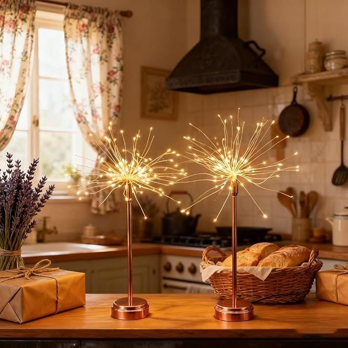Nest and Flowers Table Lights, Firework LED Decorative Lamp, Christmas Decoration for Party, Romantic Ambient Lighting for Bedroom Living Room, Indoor Decor Gift for Family & Friends(6PCS,Warm Light)