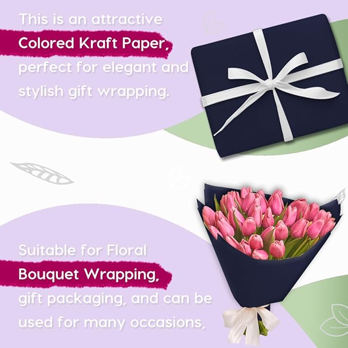 PerkHomy Navy Blue Kraft Paper Roll 36" x 3,600" (300') for Gift Wrapping Bouquet Flower Art Painting Craft Writing Packaging Shipping 80GSM 55LB (Navy Blue, 36" x 300')