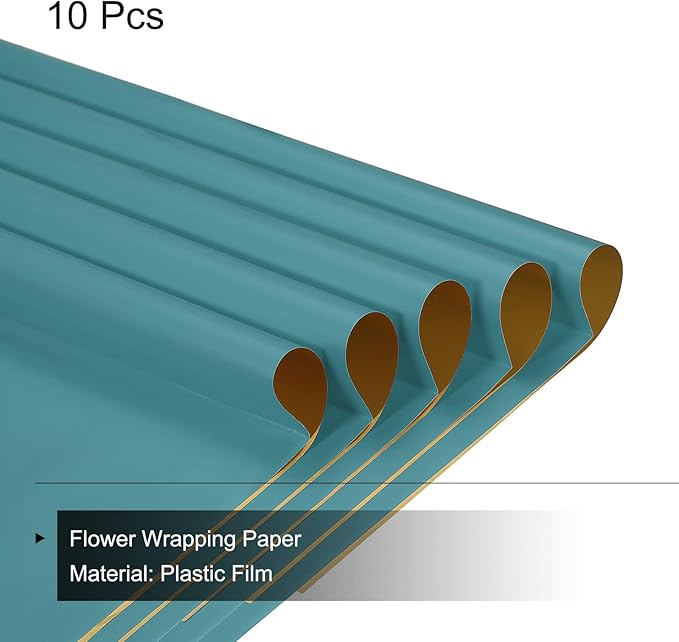 MECCANIXITY 10 Pcs Double Sided Color Flower Wrapping Paper Grey Blue+Gold 22.8"x22.8" Waterproof for Florist Bouquet Supplies, DIY Crafts, Gift Box Packaging